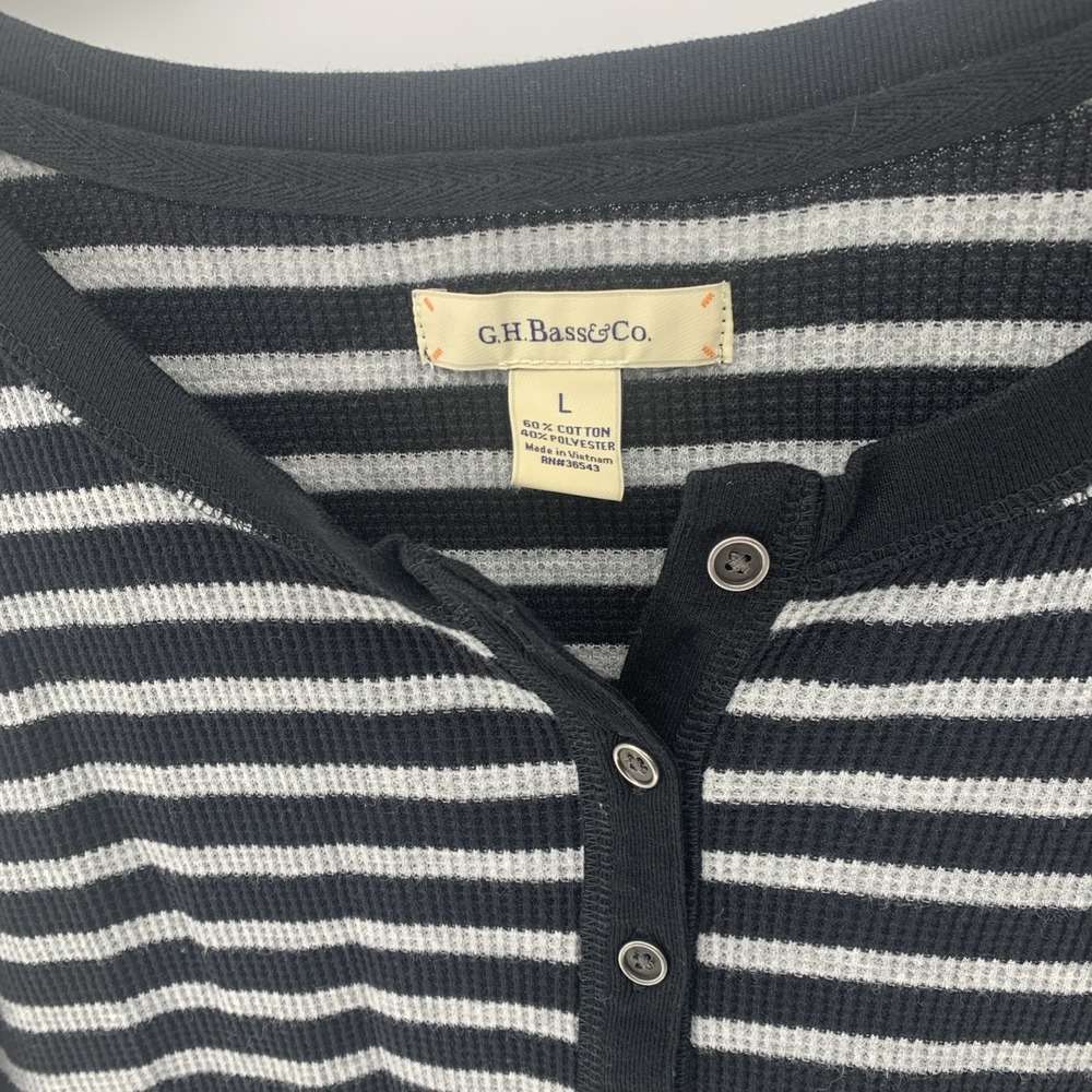 2 Women GH BASS CO THERMAL HENLEY SHIRT Long Sleeve Stripe Top Waffle Large - Picture 7 of 9
